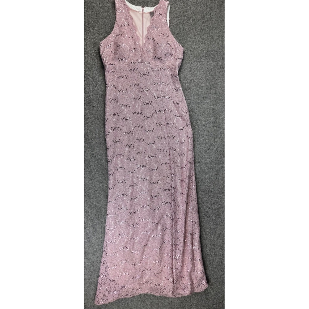 Nightway Formal Dress Gown 8 Pink Sequin Lace V-Neck Sleeveless Wedding Prom
